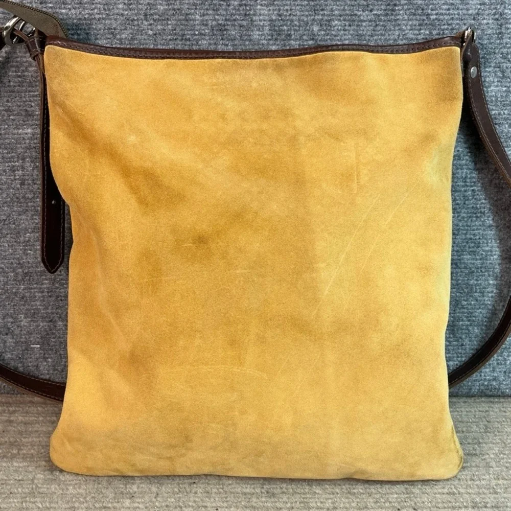 Lisa b. and Co. Mustard Yellow Suede Crossbody Bag Brown Leather Trim Square L